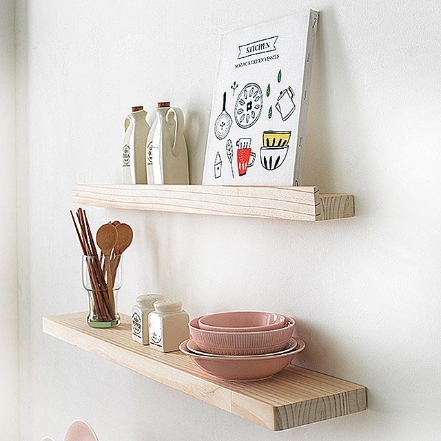 무지주 벽걸이 원목 벽 선반 콘크리트벽 600 상세 이미지 1