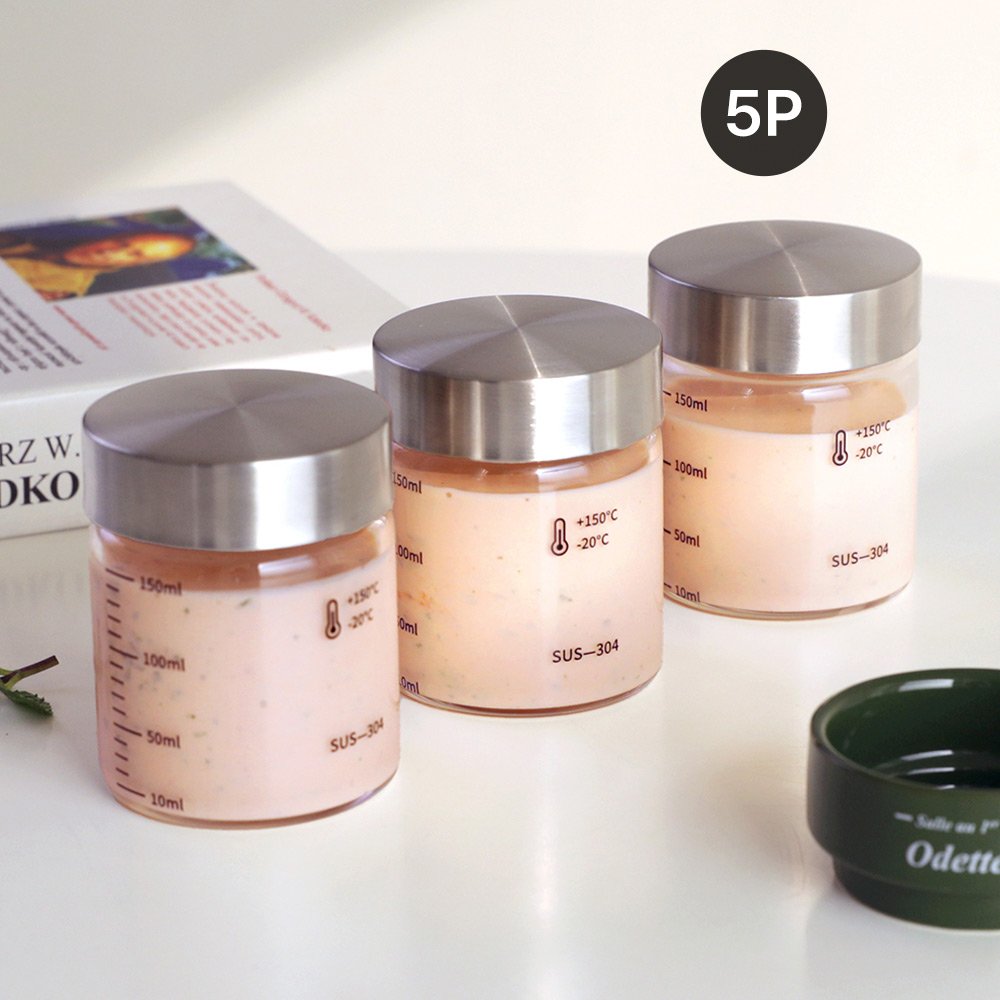 눈금유리병 내열유리 밀폐 주스병 우유병 두유 수제청 이유식 요거트 드레싱 150ml, 5개 상세 이미지 1
