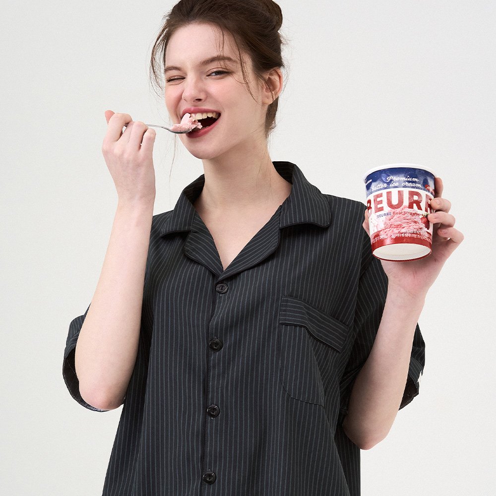 실크핏 모던 반팔 반바지 파자마 세트 커플잠옷 여름 홈웨어 상세 이미지 2