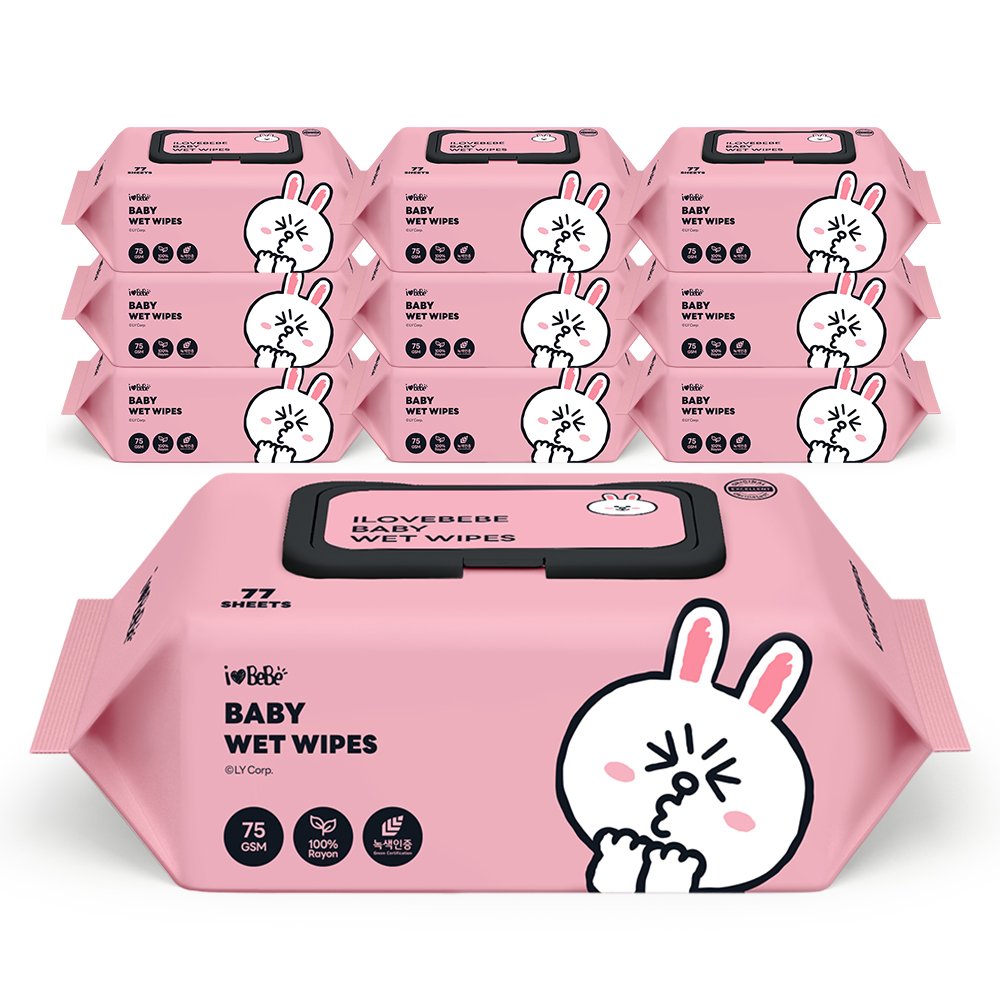 아이러브베베 라인프렌즈 드림에디션 브라운 생분해원단 77매 75g 10팩 캡형 아기물티슈 상세 이미지 1