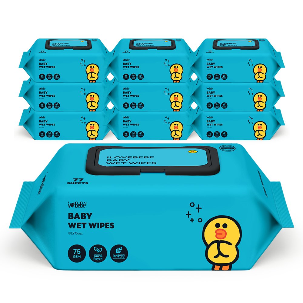 아이러브베베 라인프렌즈 드림에디션 브라운 생분해원단 77매 75g 10팩 캡형 아기물티슈 상세 이미지 2