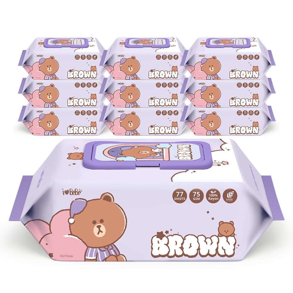 아이러브베베 라인프렌즈 드림에디션 브라운 생분해원단 77매 75g 10팩 캡형 아기물티슈 상세 이미지 1