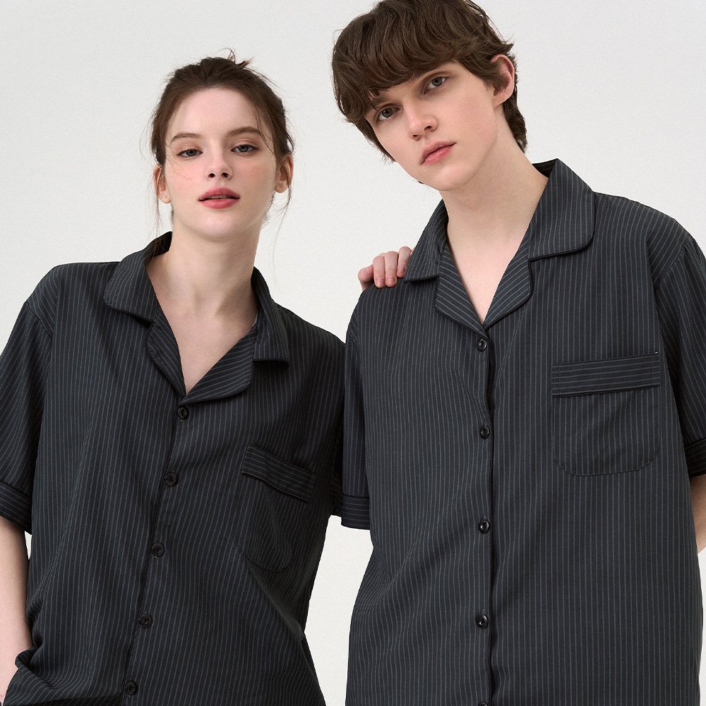 실크핏 모던 반팔 반바지 파자마 세트 커플잠옷 여름 홈웨어 상세 이미지 2