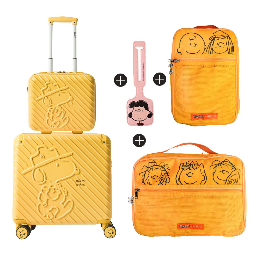 스누피 러버 세트 5종 시애틀 26cm(12인치)+45cm(18인치)+스누피 러기지택+스누피 압축파우치 S,M 큐컴 캐리어 상세 이미지 1