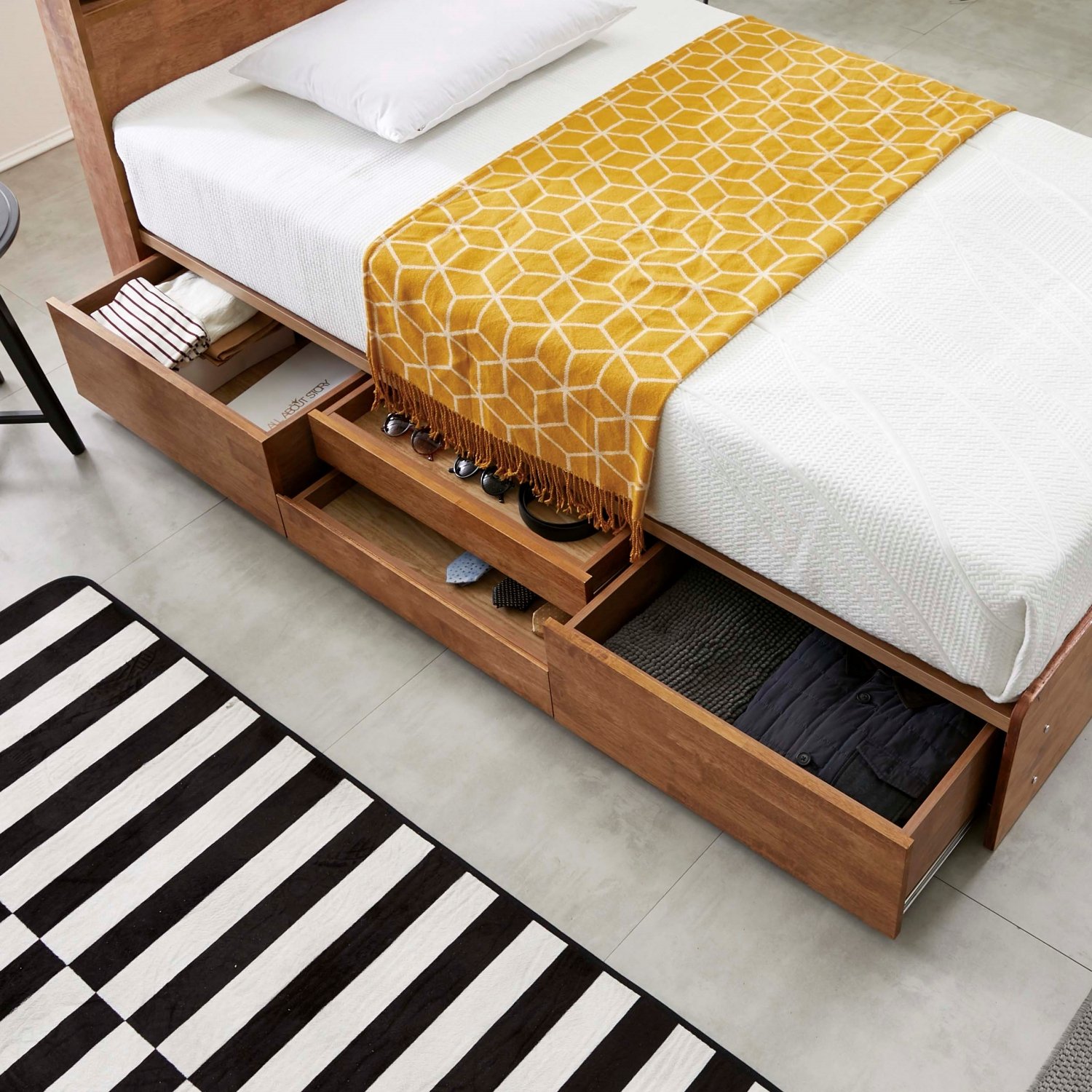 큐브 수납형 LED 원목 침대 프레임 퀸, 내추럴 상세 이미지 1