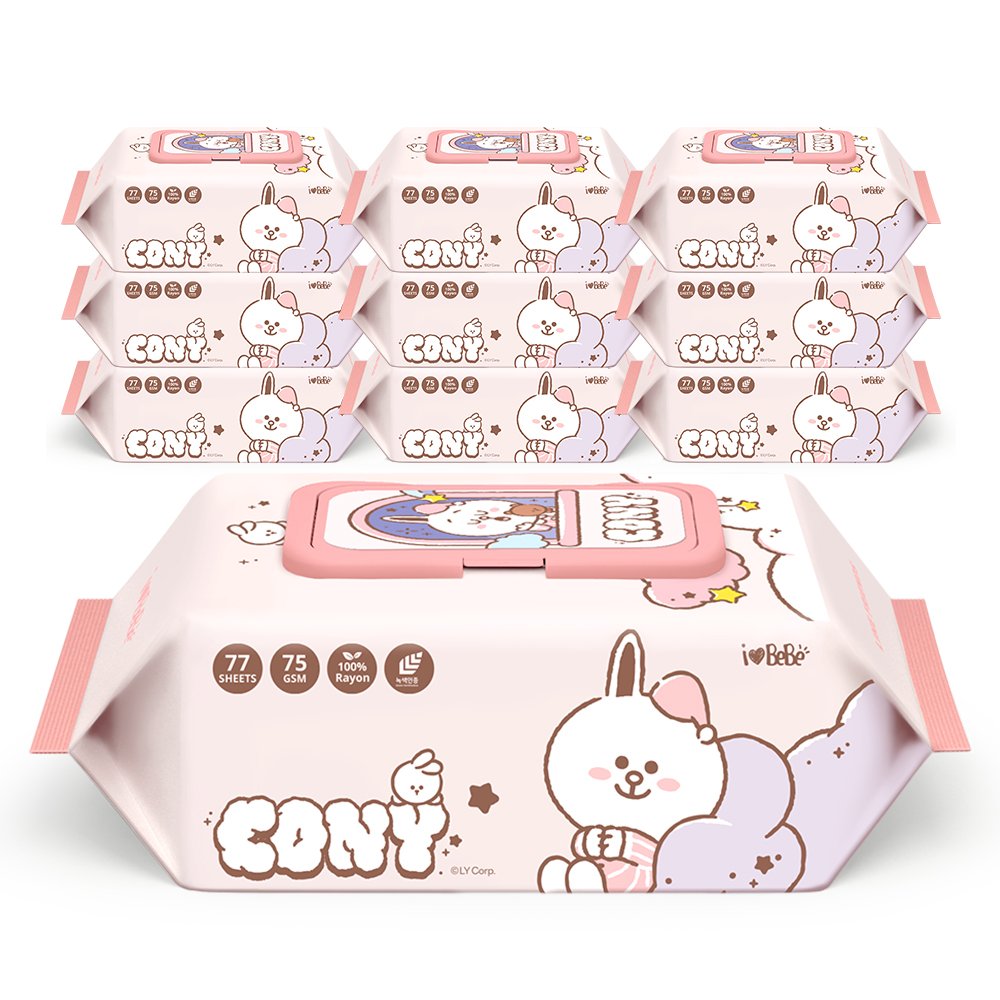 아이러브베베 라인프렌즈 드림에디션 브라운 생분해원단 77매 75g 10팩 캡형 아기물티슈 상세 이미지 2